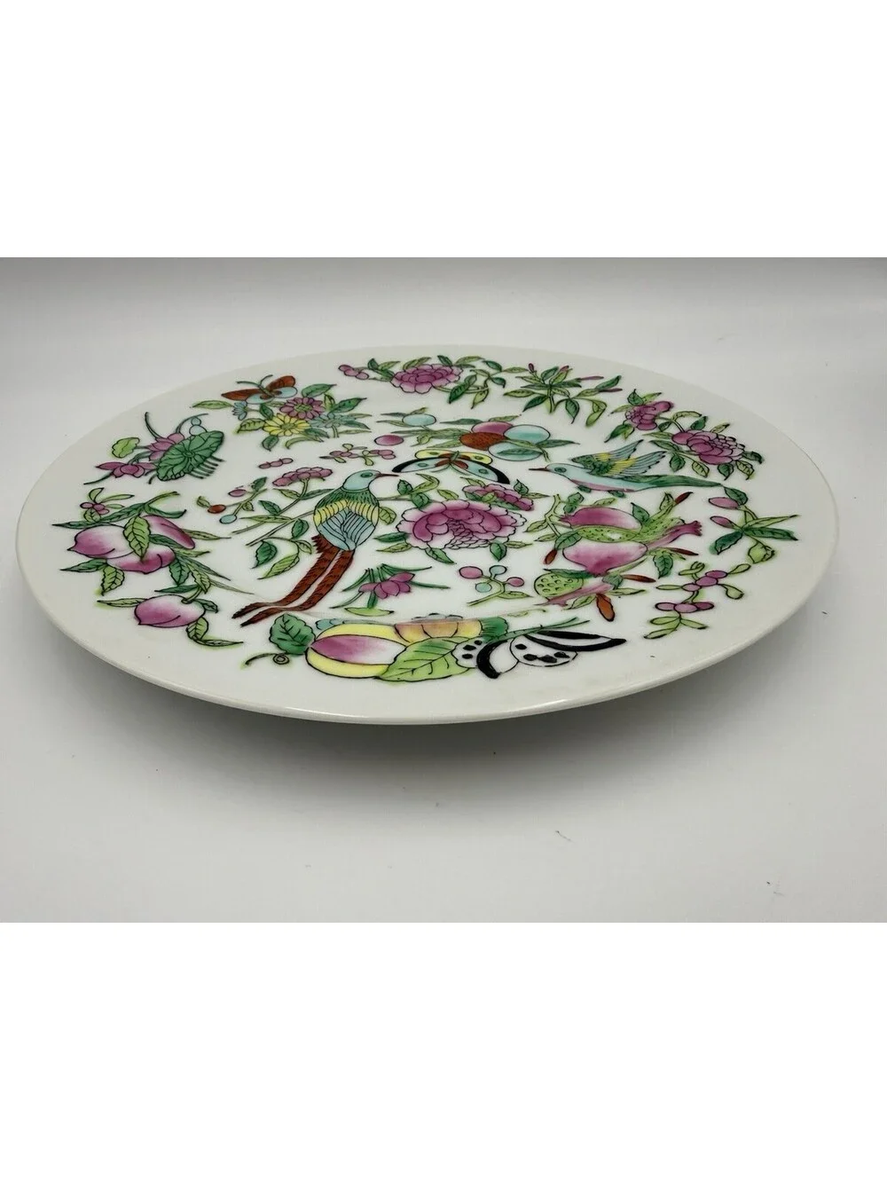 Japanese Chinoiserie 9” Plate Birds, Flowers, Butterflies Vintage